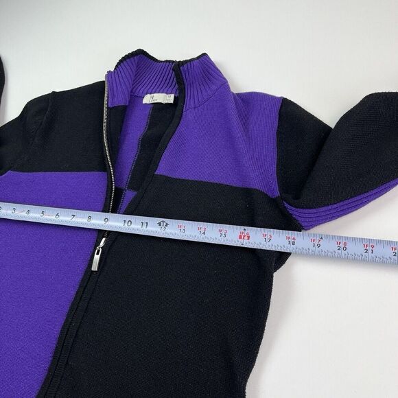 NEVE Zip Cardigan Sweater Womens M Colorblock Purple Black Wool Ski cabincore - Picture 5 of 9